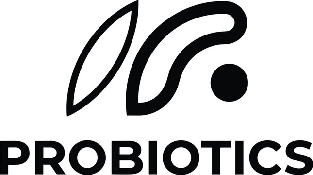 Probiotics logo concept featuring abstract bacteria microorganism and health cell line icons emblem for wellness product branding vector