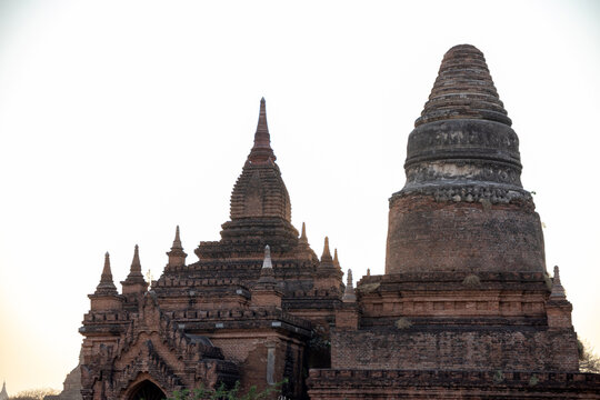 Brick Temple and Bell Stupa at Dusk, Bagan