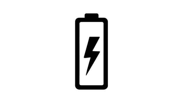 Black battery icon with lightning bolt symbol, isolated on transparent background