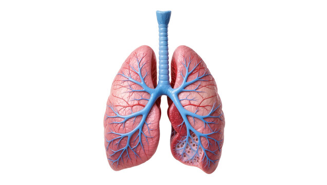 Human lungs with trachea and bronchi, isolated on transparent background