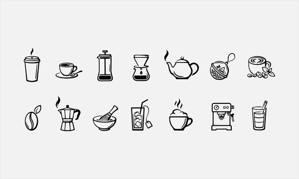 Coffee & Tea line editable icon set. Contain icons related to Coffee, tea, drinks, beverage vector illustration
