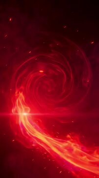 Abstract glowing red background featuring swirling smoke and dynamic fire leading lines moving through dark space