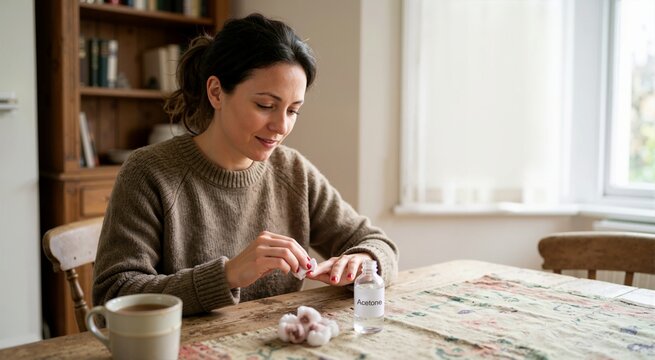 Person removing nail polish with acetone