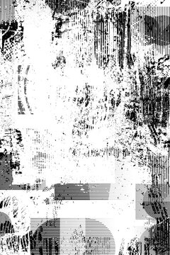 Glitch distorted grungy isolated layers . Design element for brochure, social media, posters, flyers. Overlay texture.Textured banner with Distress effect .Vector halftone dots . Screen print texture
