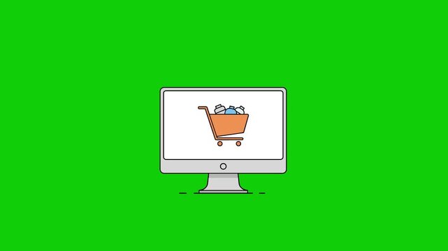 Computer monitor with online shopping cart icon.