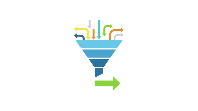 Marketing sales funnel icon with colorful data flow arrows.