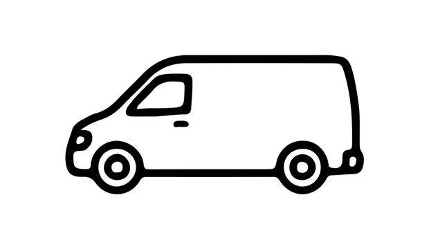 Simple black outline icon of a delivery van isolated on transparent background