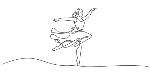 Elegant ballerina dancing in a graceful pose created with a simple continuous single line drawing style for artistic minimalist design projects isolated on transparent background, Vector © Alfarca Drim 