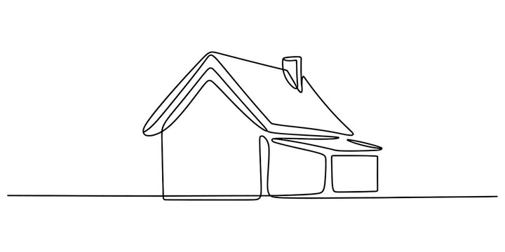 Simple house drawing made with a continuous single black line isolated on transparent background, Vector