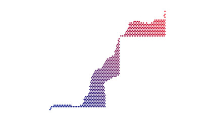 Mozambique country map silhouette with halftone dot pattern and red to blue gradient on white background © arsalan