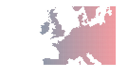 Europe map silhouette with halftone dot pattern and gray to pink gradient on white background © arsalan