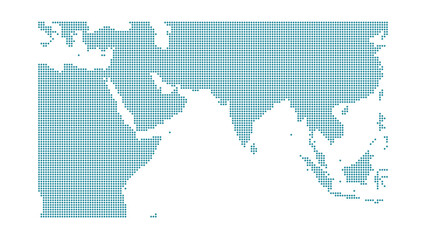 Middle East to Southeast Asia region map with halftone dot pattern in light blue tone on white background © arsalan