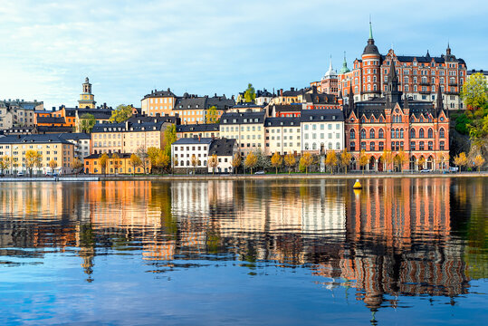 Stockholm, Sweden: Stunning waterfront of historic buildings: Mariahissen seen from Riddarfj&auml;rden Lappskon, Laurinska huset