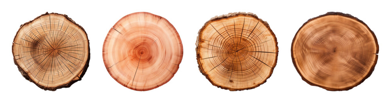 PNG Set of wooden tree trunk cross sections isolated on blue on transparent background