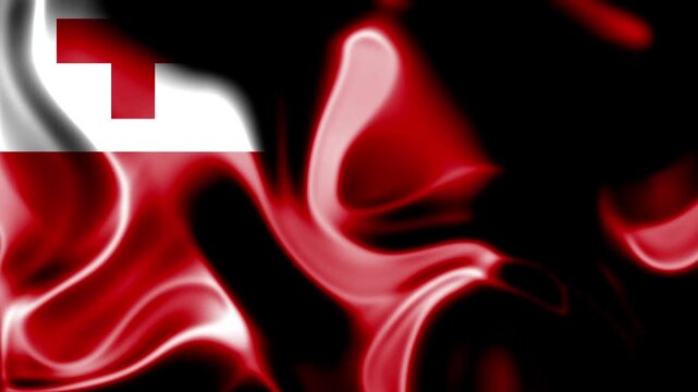 Abstract digital art background featuring the flag of tonga with a flowing, liquidlike red and black texture effect