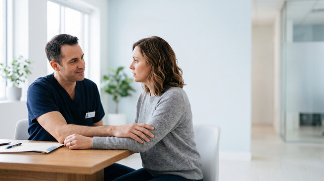 Doctor comforting a patient during a medical consultation