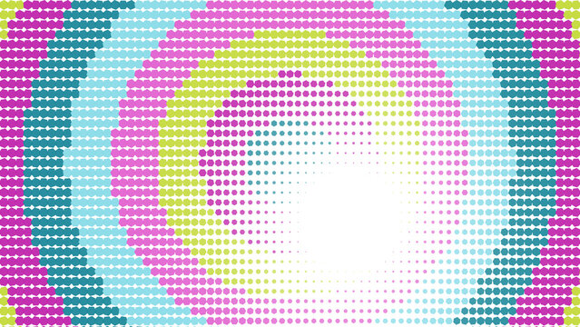 Abstract background, with colorful concentric, circles of pink, yellow, and blue, dots creating a, tunnel effect against, a solid black background isolated on a transparent background
