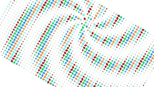 Abstract background, with colorful diamond, shapes, geometric pattern, of small diamonds, in red, green, blue, and orange, on a dark, black background isolated on a transparent background