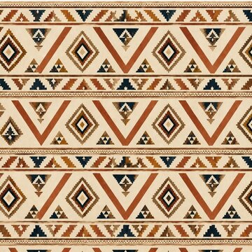 Seamless Tribal Geometric Pattern &mdash; Warm Earth Tones Ethnic Textile Design
