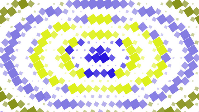 Abstract background, with concentric oval, rings of yellow, blue, and purple, squares on a, black backdrop for digital isolated on a transparent background