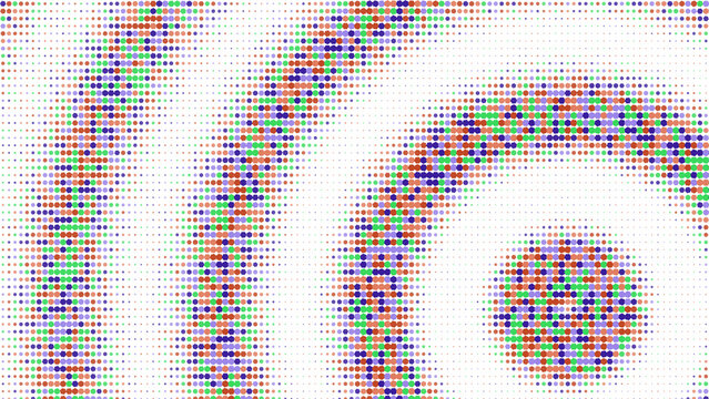 Abstract background, with curved lines, of multicolored dots, in green, orange, and purple on, a black background, digital halftone pattern isolated on a transparent background