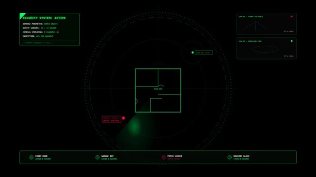 Digital Security Radar Interface Monitoring Home Layout with Scanning Motion Graphic Animation