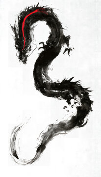 Traditional Chinese Dragon Ink Painting in Vertical Composition
