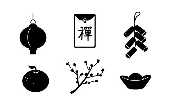 Black Chinese Lunar New Year Stencil Symbol Set