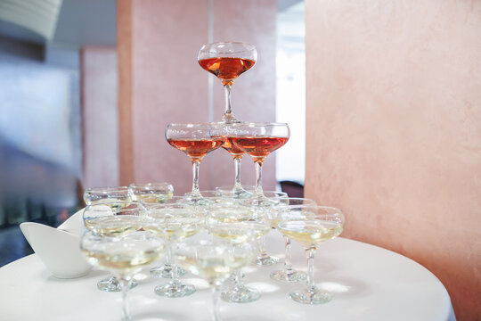 wine glasses on banquet served table