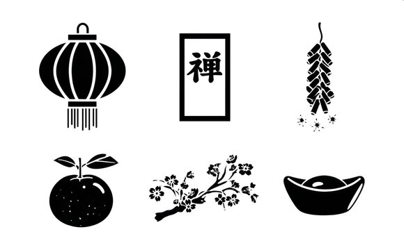 Six Chinese New Year Traditional Symbol Icons