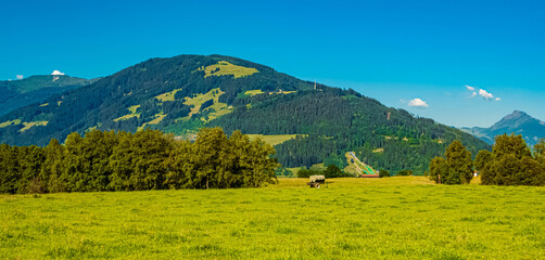 Obraz premium Alpine summer view at Saalfelden am Steinernen Meer, Zell am See, Pinzgau, Saalachtal valley, Salzburg, Austria