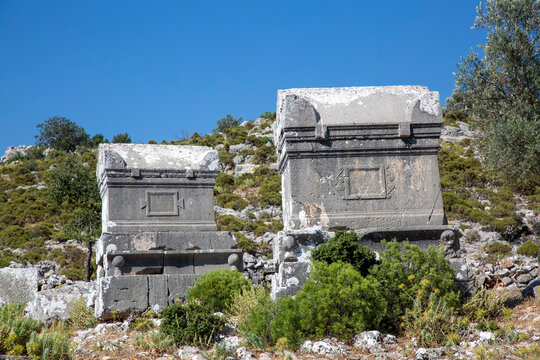 Sidyma Ancient City in Turkey. Rock tombs in Ancient Site of Sidyma, Mugla, Turkey