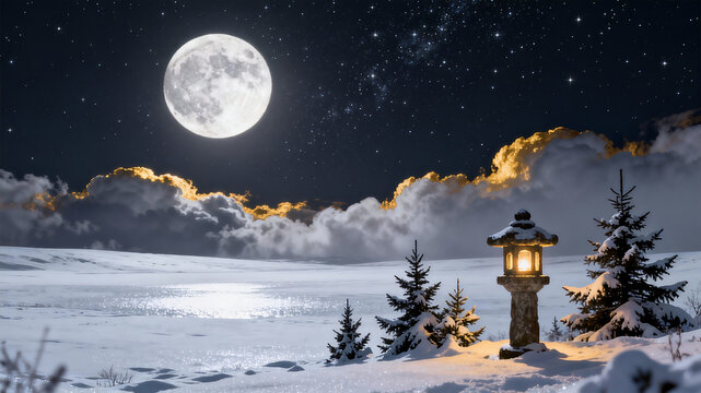 Snowfield under the full moon