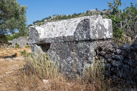 Sidyma Ancient City in Turkey. Rock tombs in Ancient Site of Sidyma, Mugla, Turkey