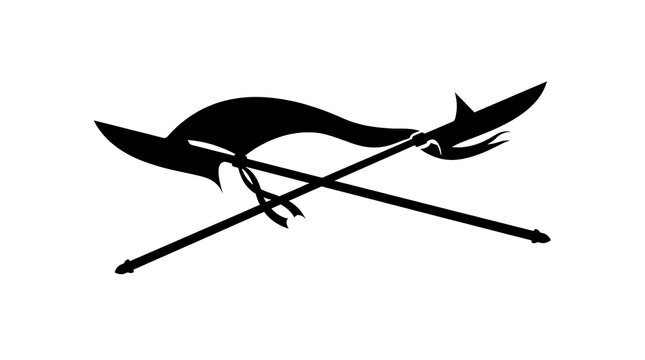 Crossed medieval halberd polearm silhouette on white background