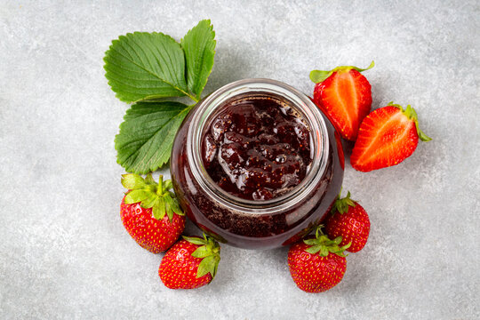 Homemade delicious strawberry jam and strawberry