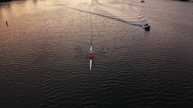 A rowing team gracefully glides through the calm waters of Halifax
