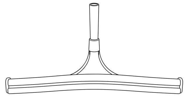 Black outline vector icon of a curved floor squeegee with twin horizontal foam blades, side end caps and central T-shaped socket handle drawn with thin lines in symmetric centered layout