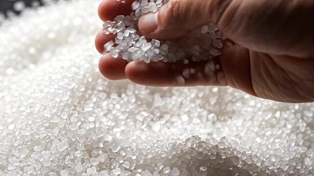 Hand sifting sea salt crystals