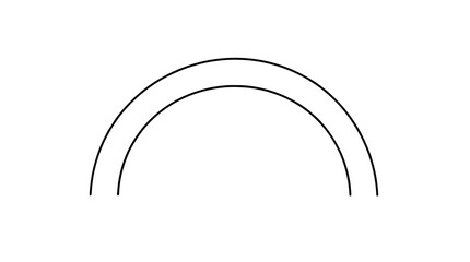 Obraz premium Black outline vector icon of two parallel concentric arch lines forming a thick double rainbow band drawn with bold minimal lines in wide symmetric centered arrangement and open lower ends