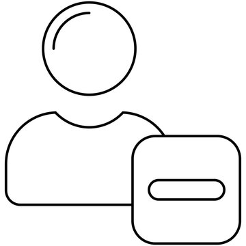 Line art style icon illustration of a user profile avatar with minus remove badge isolated on transparent background. Minimalist thin line design element for delete contact UI.