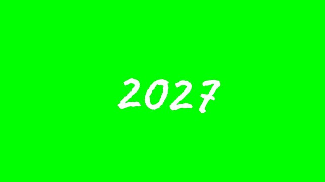 White Hand Drawn 2027 Year Number on Green Screen Background