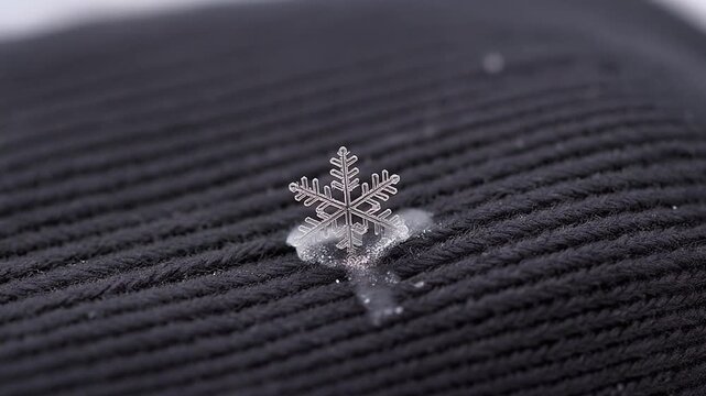 Snowflake melting on a wool glove