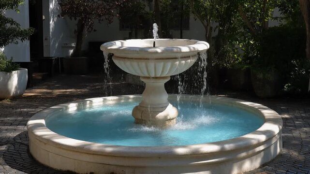 Courtyard fountain rippling in shade