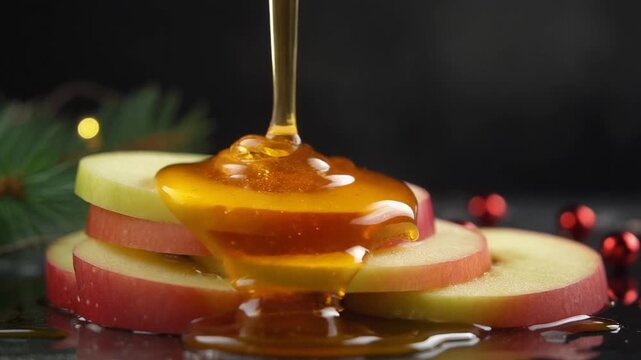 Honey dripping onto apple slices