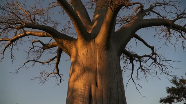 Light moving across a baobab trunk