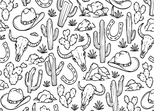 Wild West cactus and succulents seamless pattern vector