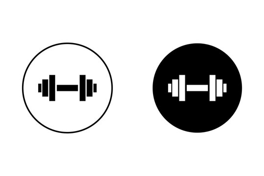 Black and white dumbbell gym icons set for fitness training and weight lifting design
