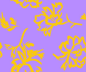 Seamless pattern with silhouettes of peonies flowers painted for textile and surface design. Summer motif with dynamic botanical composition © Марина Воюш