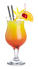 Tasty cocktail in glass and orchid flower isolated on white © New Africa